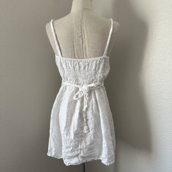 Modamalfi A Line Mini Dresses Scoop Neck Sleeveless Minimalist White Linen Sz S - Picture 2 of 10